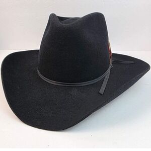 Stetson Pony Express Ravine Black Wool Cowboy Hat Feather 7 3/8 Vintage WW130